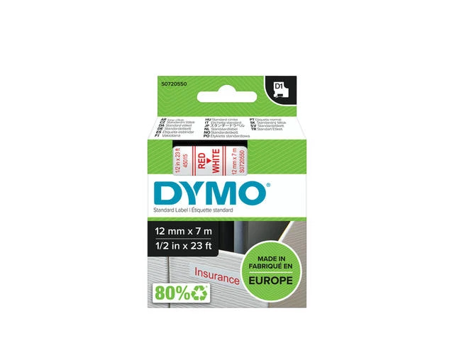 Labeltape Dymo D1 12 mm rood/wit
